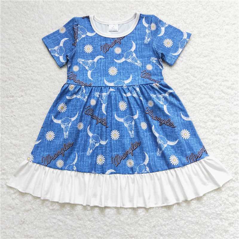 GSD0756  Short sleeves bull skull daisy ruffle baby girls dresses