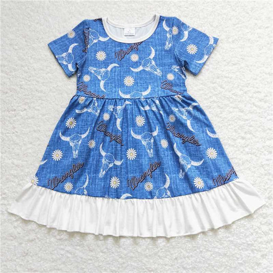 GSD0756  Short sleeves bull skull daisy ruffle baby girls dresses