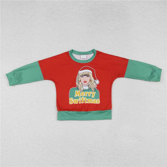 GT0704  Baby Girls Christmas Red Singer Green Long Sleeve Tee Shirts Tops
