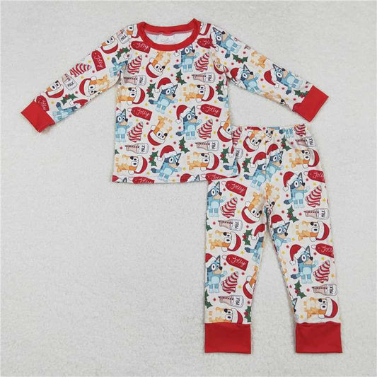 12.11 RTS NO MOQ （In stock）Matching Christmas BLP0821 Baby Boys Dogs Christmas Tree Cake Top Pants Pajamas Clothes Sets