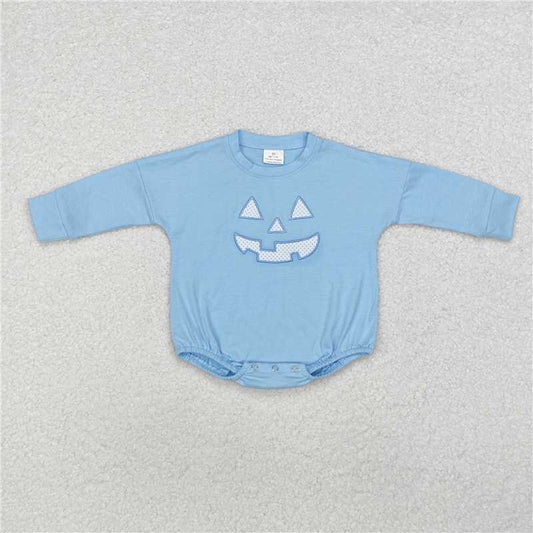 RTS LR1575 Embroidered Halloween devil smile print blue long-sleeved jumpsuit