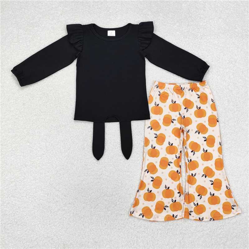 GLP1720Black top pumpkin pants girls fall clothing