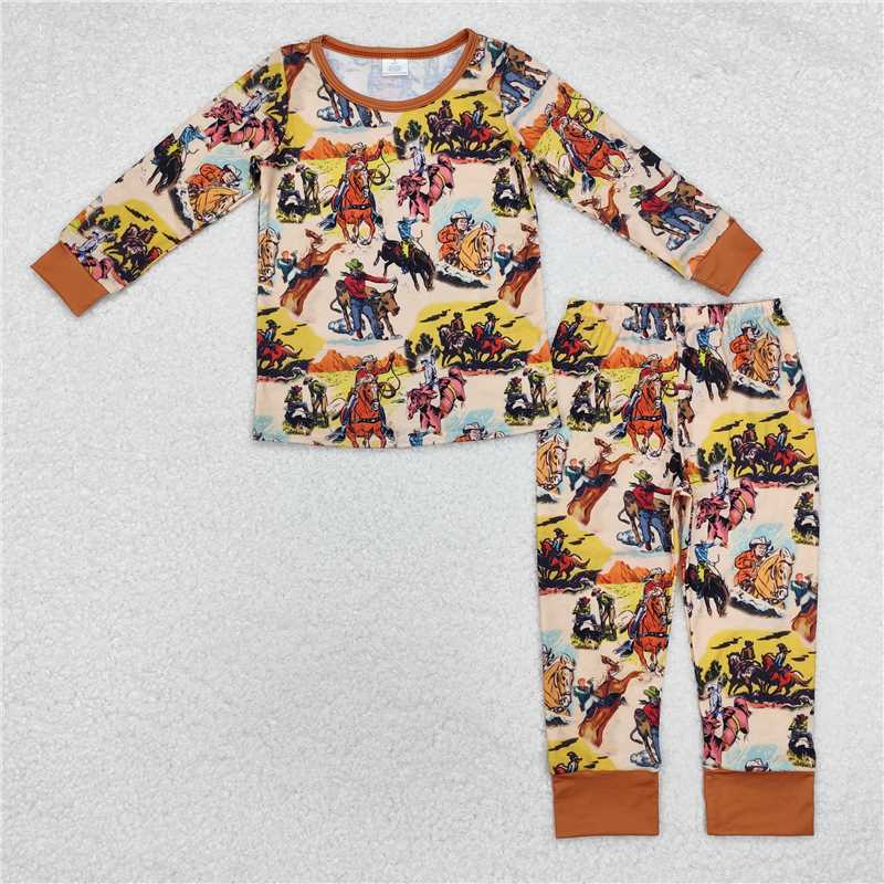 BLP0511Long sleeves horse rodeo western kids boys pajamas