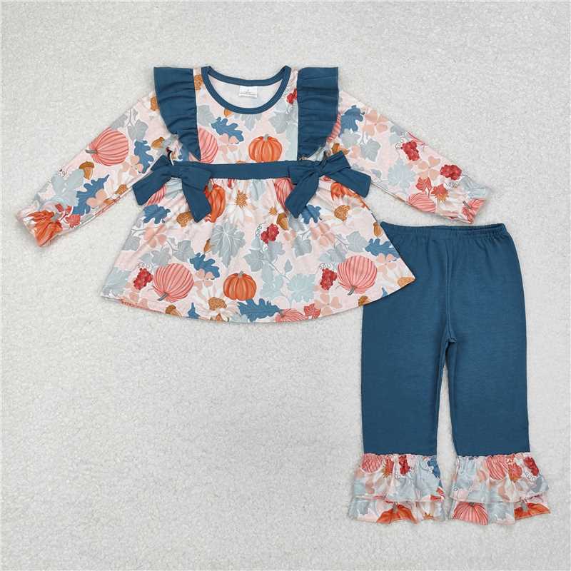 GLP1728Long sleeves pumpkin leaves tunic pants girls clothes