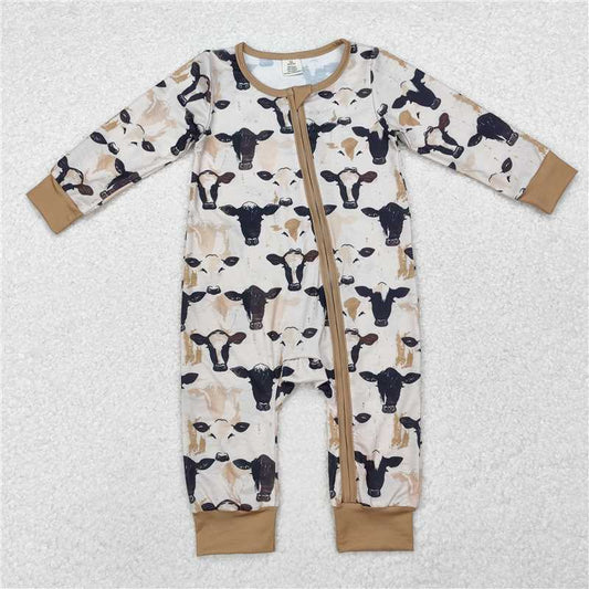 RTS LR1799 Cow brown long-sleeved zipper long-sleeved jumpsuit