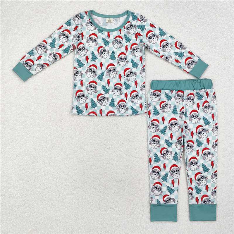 BLP0859Plaid Christmas tree santa groovy kids pajamas