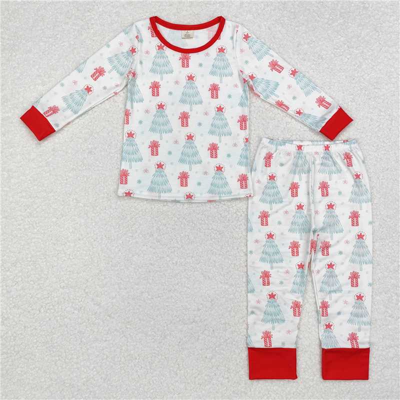 BLP0818Long sleeves Christmas tree gift kids pajamas