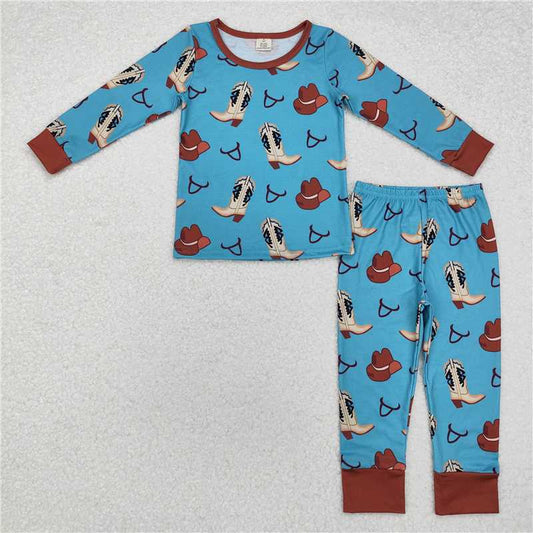 BLP0872Long sleeves boots hat kids boys western pajamas
