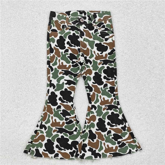 P0582  Mommy And Me Adult Girls Brown Camo Fall Bell Flare Denim Pants