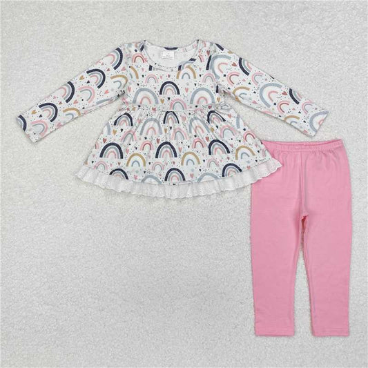 Rainbow heart tunic pink leggings girls clothing set