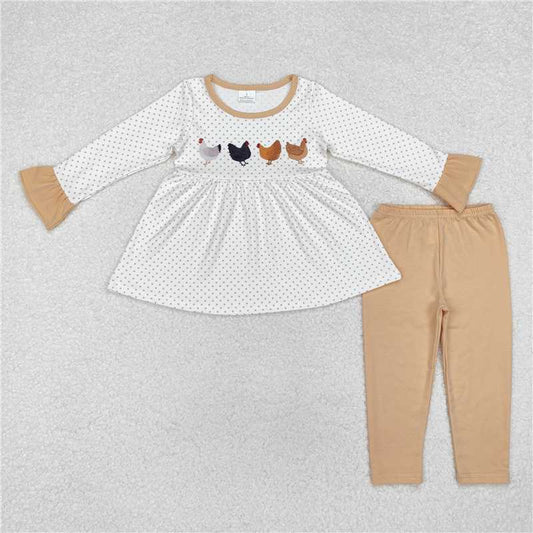 GLP1827Chicken polka dots tunic leggings girls clothing set