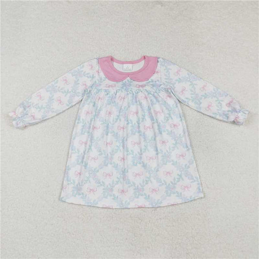 GLD0854  Baby Girls Flowers Bows Knee Length Dresses