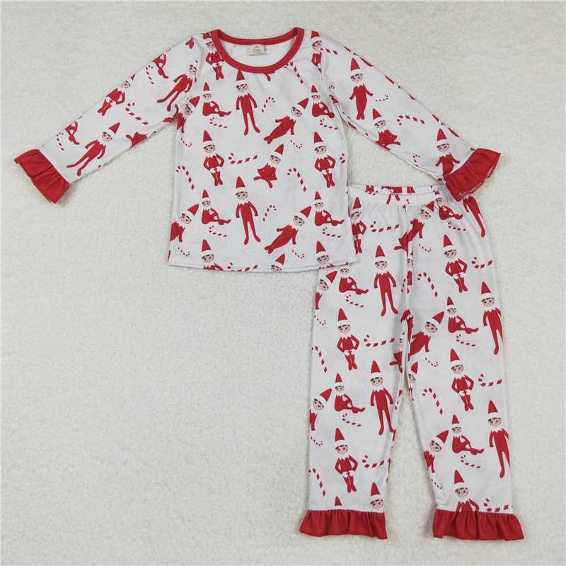 12.9 RTS NO MOQ （In stock）GLP1866 Baby Girls Christmas Shelf Bamboo Pajamas Outfits Clothes Sets