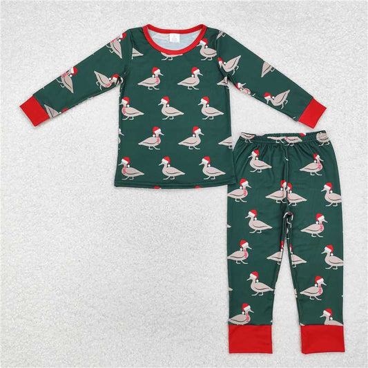 BLP0903Green Christmas hat duck baby boy pajamas