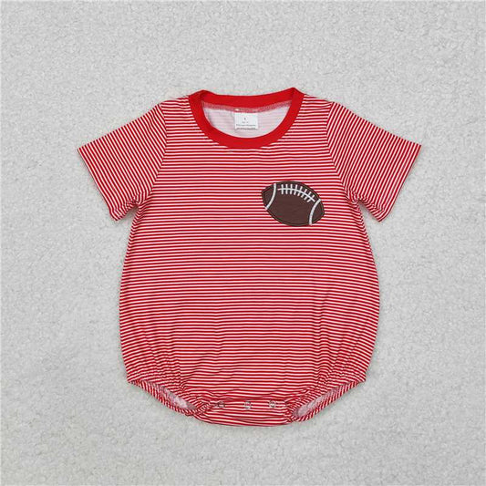 SR1956 Baby Infant Boys Red Football Stripes Short Sleeve Rompers