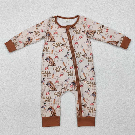 USA Shop (in stock) LR1991 call me modal duck puppy brown zipper long sleeve jumpsuit
