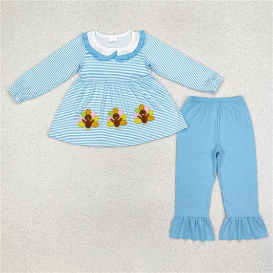 GLP1768Stripe turkey tunic ruffle pants girls Thanksgiving clothes