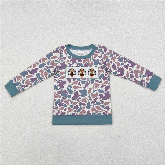BT0863  Baby Boys Thanksgiving Camo Turkey Long Sleeve Tee Shirts Tops