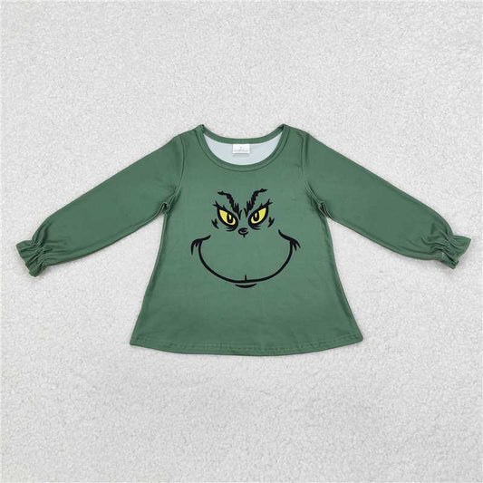 GT0610  Baby Girls Christmas Green Face Smile Tunic Tops