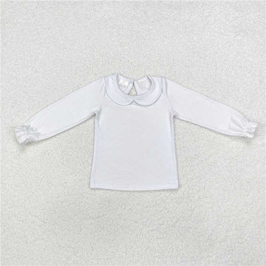 GT0710  Baby Girls White Collar Long Sleeve Tee Shirts Tops