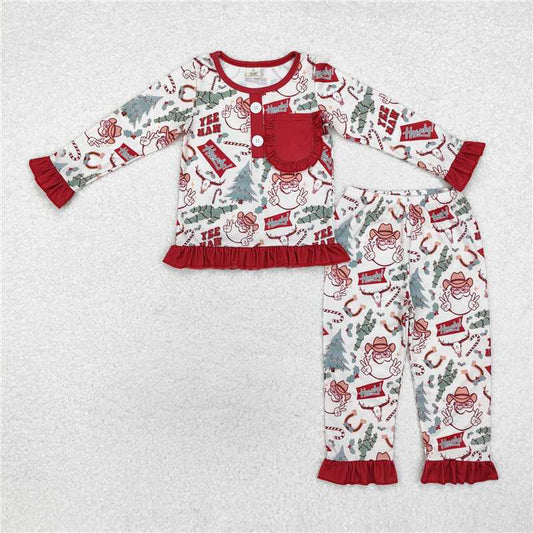 12.9 RTS NO MOQ （In stock）GLP1414 Baby Girls Christmas Western Santa Cactus Bamboo Pajamas Clothes Sets