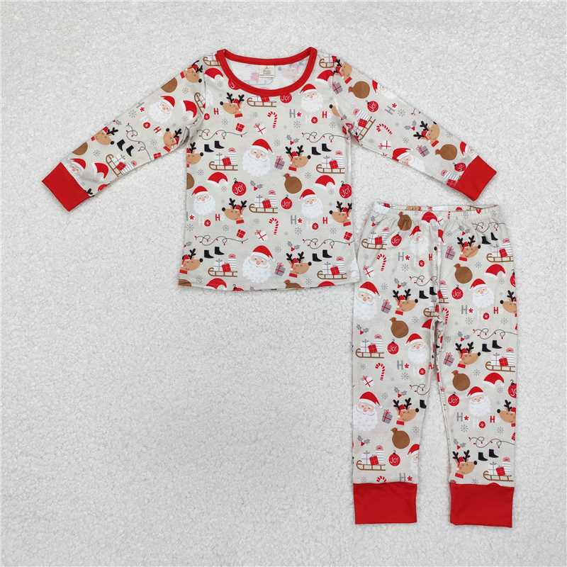 BLP0662Deer santa HO HO HO candy cane boys Christmas pajamas