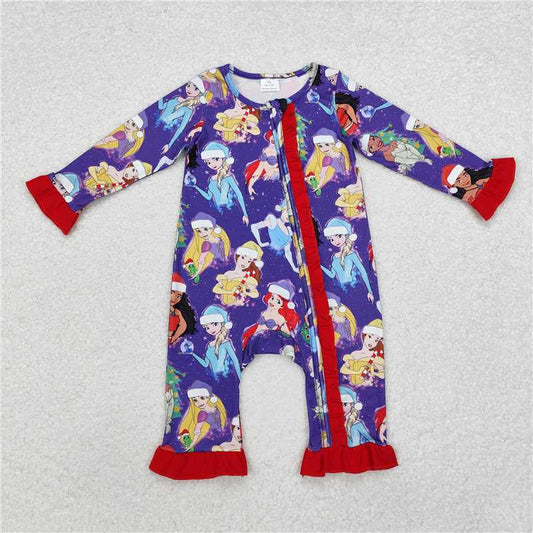 12.12 RTS NO MOQ （In stock）Matching Christmas LR1741 Baby Infant Girls Princess Christmas Zip Rompers