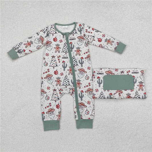12.11 RTS NO MOQ （In stock）Matching Christmas LR1674 Baby Infant Boys Christmas Howdy Western Zip Rompers