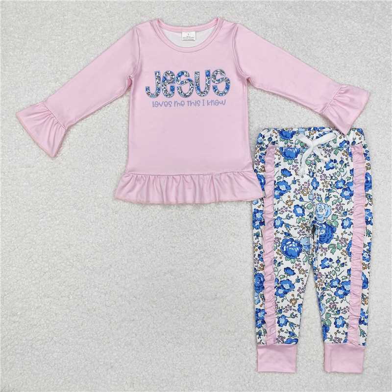 GLP1670Jesus loves me this I know top floral pants girls clothes