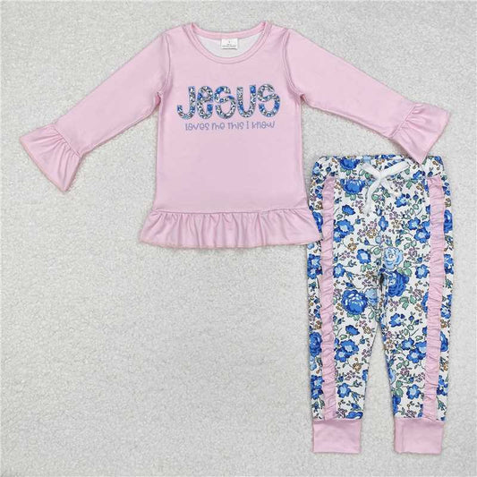 GLP1670Jesus loves me this I know top floral pants girls clothes