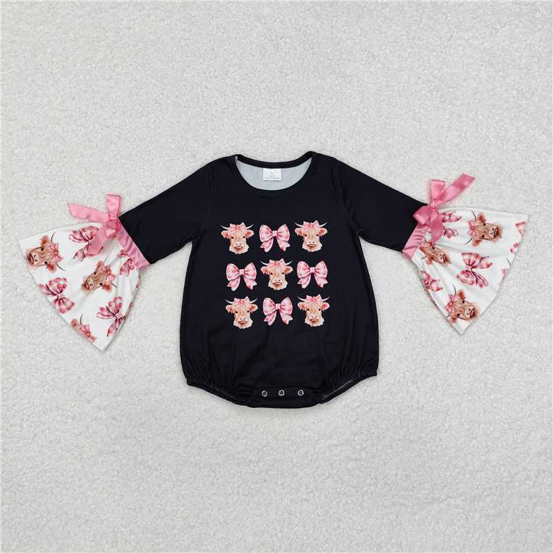 12.10 RTS NO MOQ （In stock）Matching LR1871 Baby Infant Girls Highland Cow Bows Wester Rompers