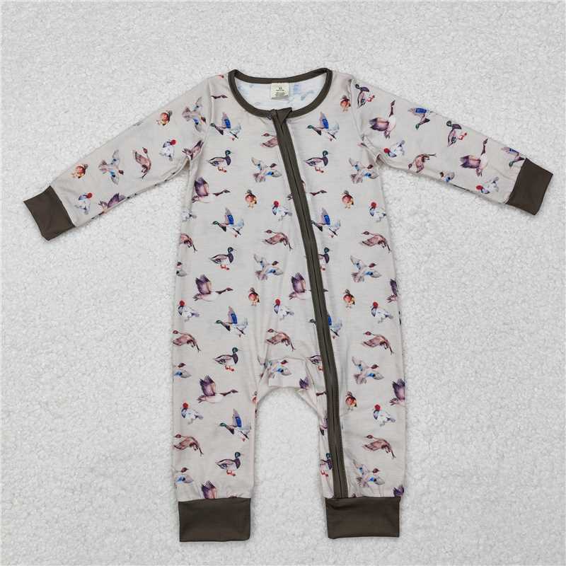 USA Shop (in stock) LR1880  Baby Boys Winter Rompers Modal duck army green zipper long sleeve jumpsuit