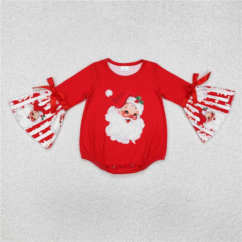 10.31 RTS NO MOQ （In stock）Matching Christmas LR1918 Baby Infant Girls Christmas Santa Long Sleeve Rompers