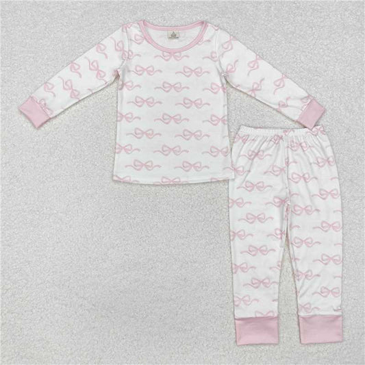 GLP2180Long sleeves pink bow baby girls pajamas