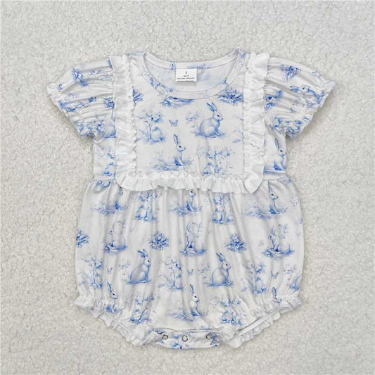 12.24 RTS NO MOQ （In stock）SR2143 Baby Infant Girls Rabbits Butterfly Short Sleeve Rompers