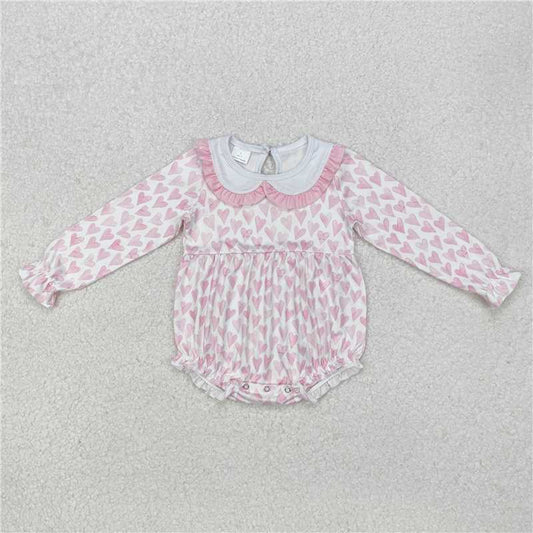 Pink heart long sleeves baby girls valentine's romper