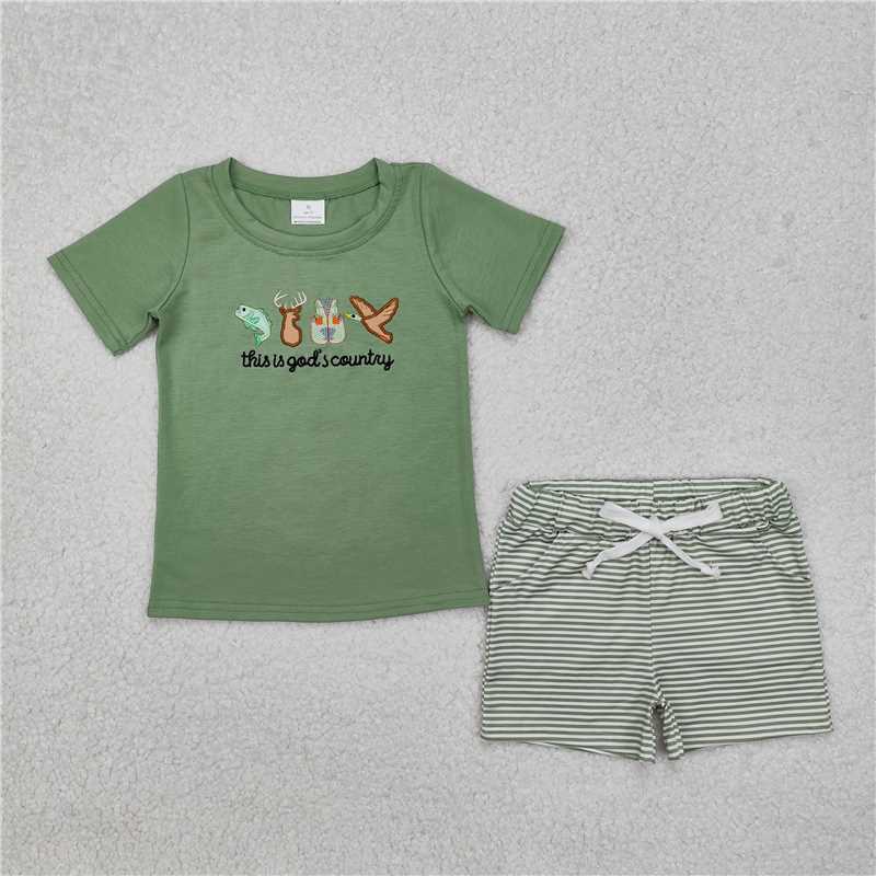 BSSO1108This is god's country fish deer duck top shorts boys clothes