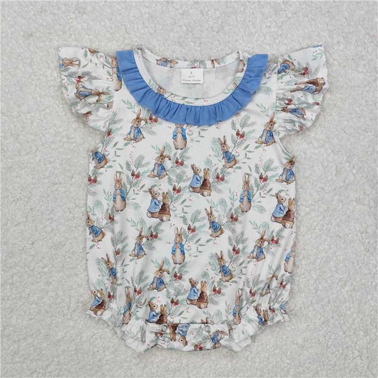 12.24 RTS NO MOQ （In stock）SR2287 Baby Infant Girls Easter Rabbits Flutter Sleeve Rompers