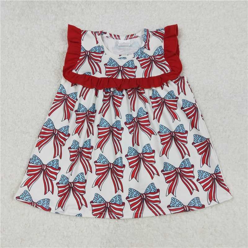 1.5 RTS NO MOQ （In stock）GT0949 4th of July Baby Girls 4th Of July Bow Ruffles Tunic Tops