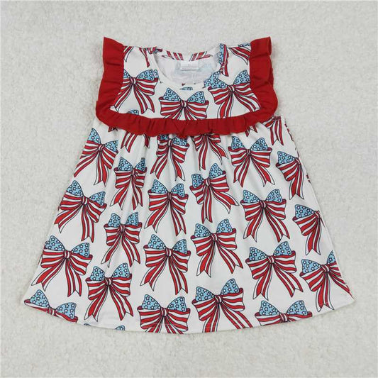 1.5 RTS NO MOQ （In stock）GT0949 4th of July Baby Girls 4th Of July Bow Ruffles Tunic Tops
