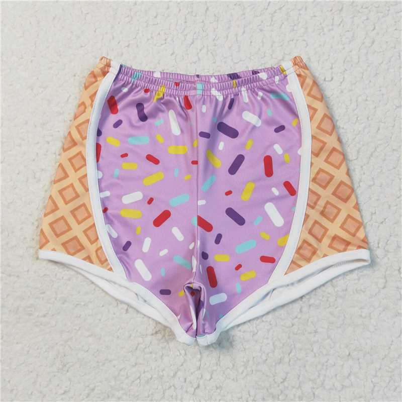 12.23 RTS NO MOQ （In stock）Matching SS0572 Baby Girls Purple Ice-cream Drip Yoga Shorts Bottoms