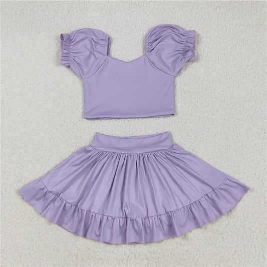 12.18 RTS NO MOQ （In stock）Matching GSD2099 Baby Girls Lavender Yoga Shirt Skirt Active Wear Clothes Sets