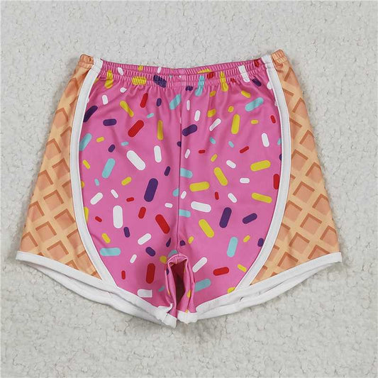 12.23 RTS NO MOQ （In stock）Matching SS0570 Baby Girls Pink Ice-cream Drip Yoga Shorts Bottoms