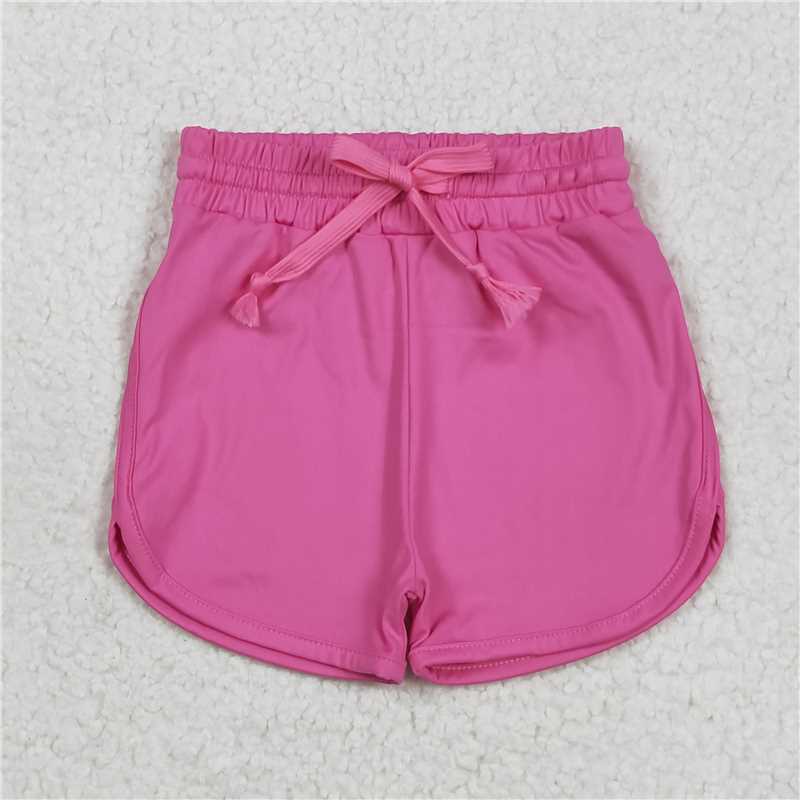 12.23 RTS NO MOQ （In stock）Matching SS0503 Baby Girls Hot Pink Belt Yoga Shorts Bottoms