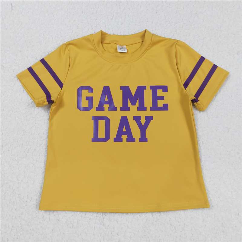11.15 RTS NO MOQ （In stock）Matching GT1100 Baby Girls Purple Game Day Yoga Active Team Tee Shirts Tops