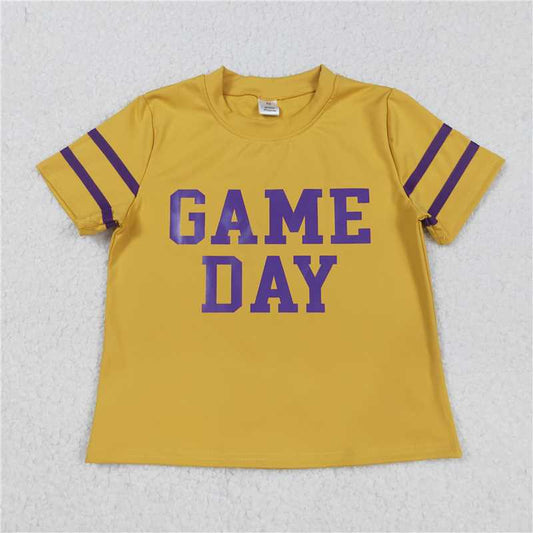 11.15 RTS NO MOQ （In stock）Matching GT1100 Baby Girls Purple Game Day Yoga Active Team Tee Shirts Tops