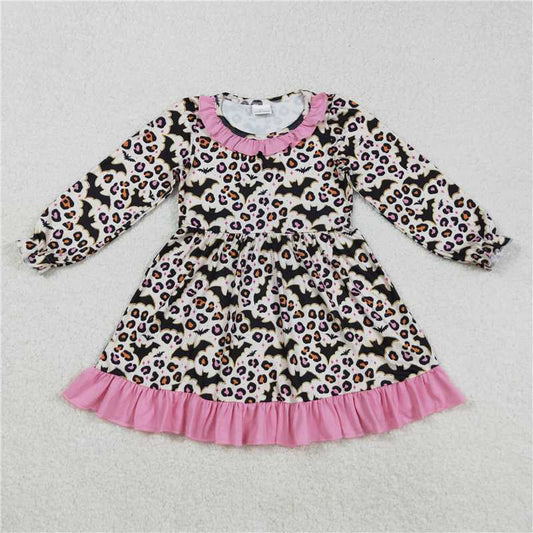 11.29 RTS NO MOQ （In stock）Matching Halloween GLD1224 Baby Girls Halloween Leopard Bats Knee Length Dresses