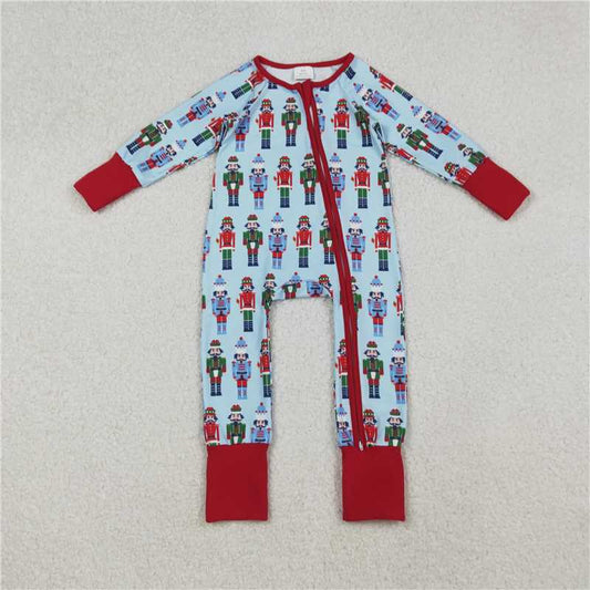 11.8 RTS NO MOQ （In stock）Matching Christmas LR2599 Baby Boys Christmas Soldiers Zipper Footie Rompers
