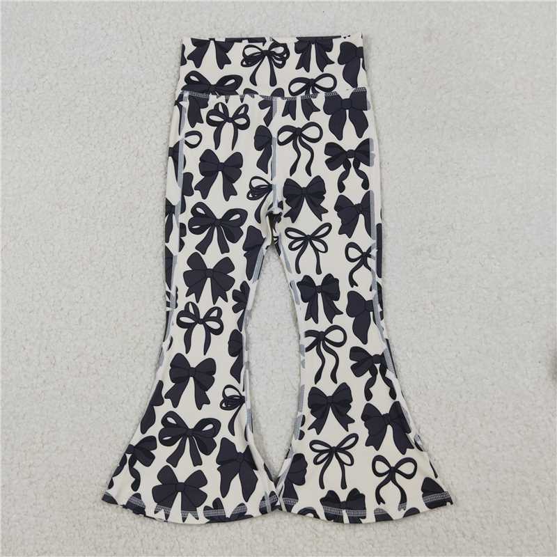 10.29 RTS NO MOQ （In stock）Matching P0775 Baby Girls Black Bows Bell Bottom Yoga Pants