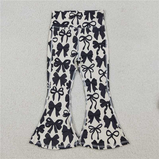 10.29 RTS NO MOQ （In stock）Matching P0775 Baby Girls Black Bows Bell Bottom Yoga Pants
